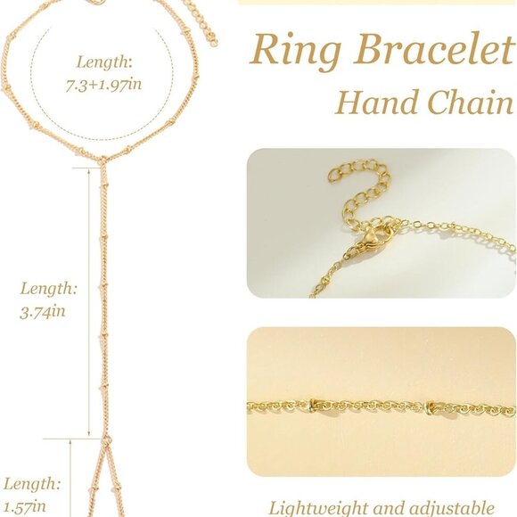 Hand Chain Gold Bracelets for Women Trendy Stuff Ring Bracelet Hand Chain Dainty - Picture 3 of 9